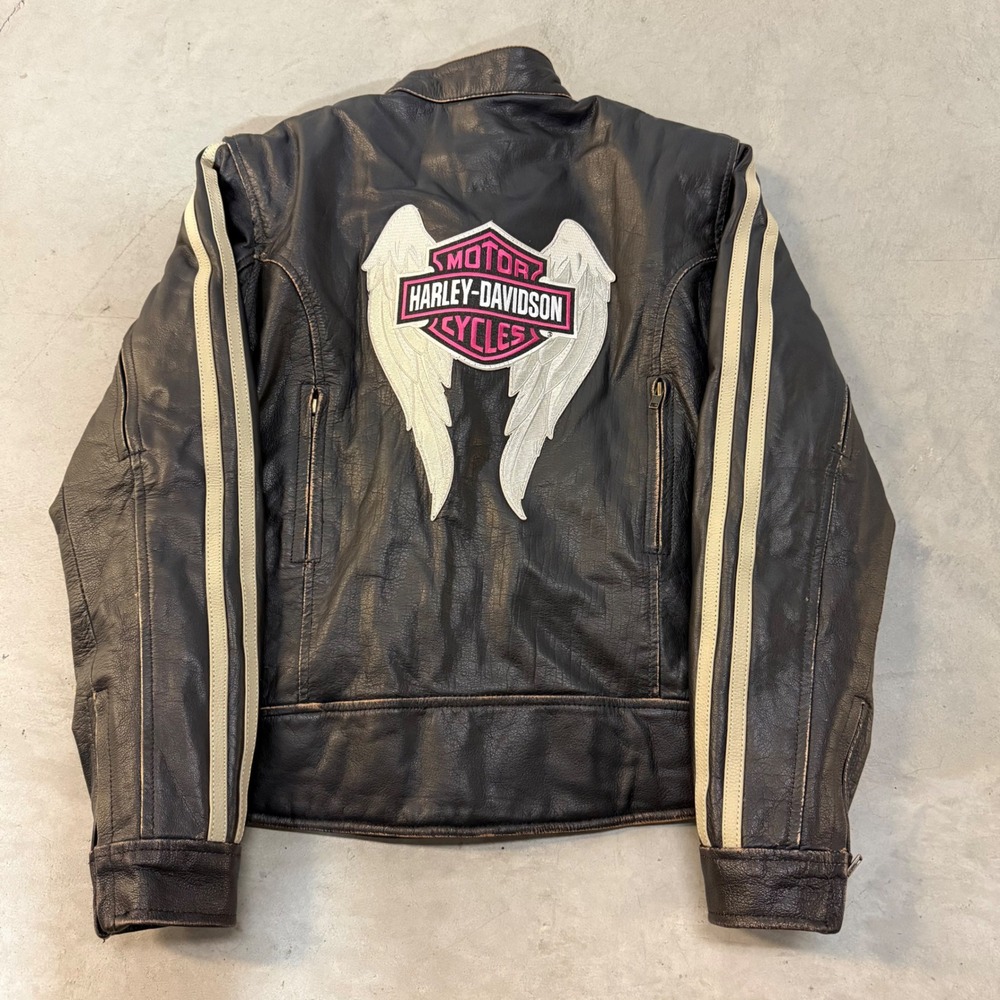 2000s y2k women's harley davidson leather bomber jacket